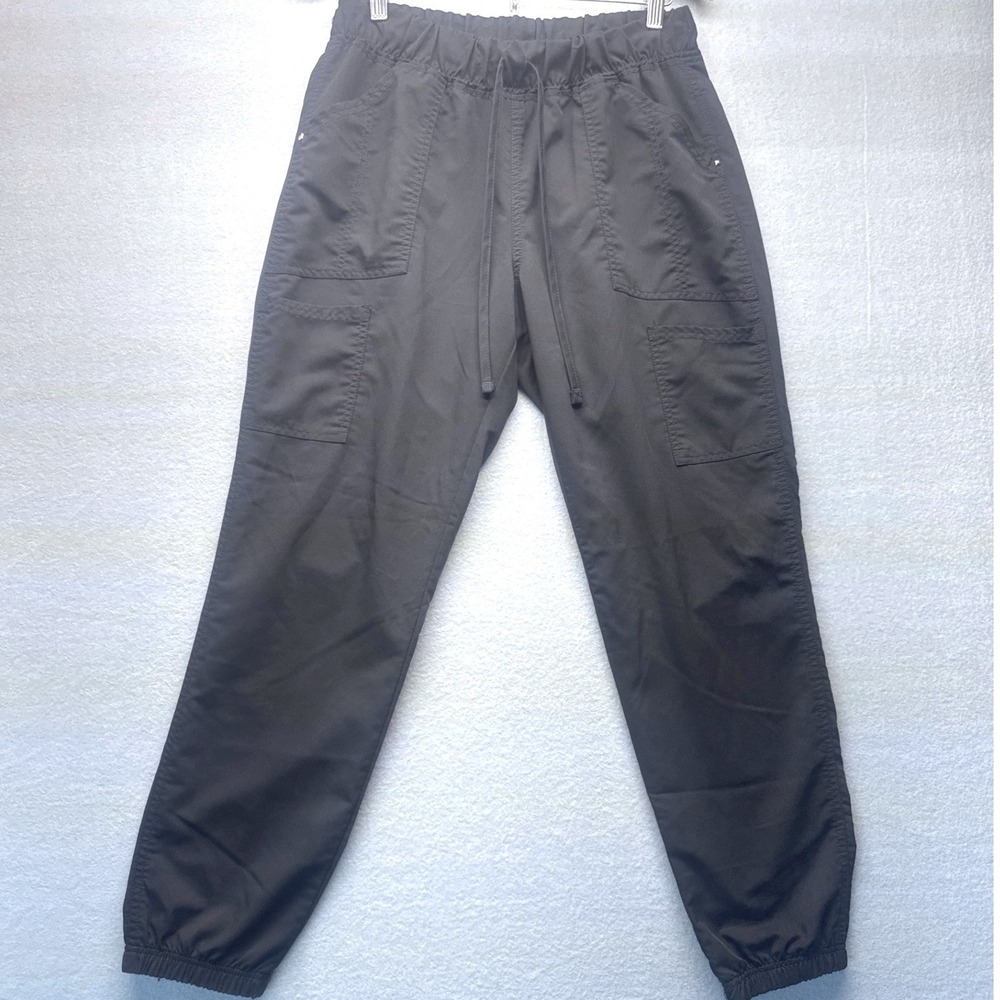 Scrubstar Womens Jogger Scrub Pants Black Gray Drawstring Cargo Pockets Size M